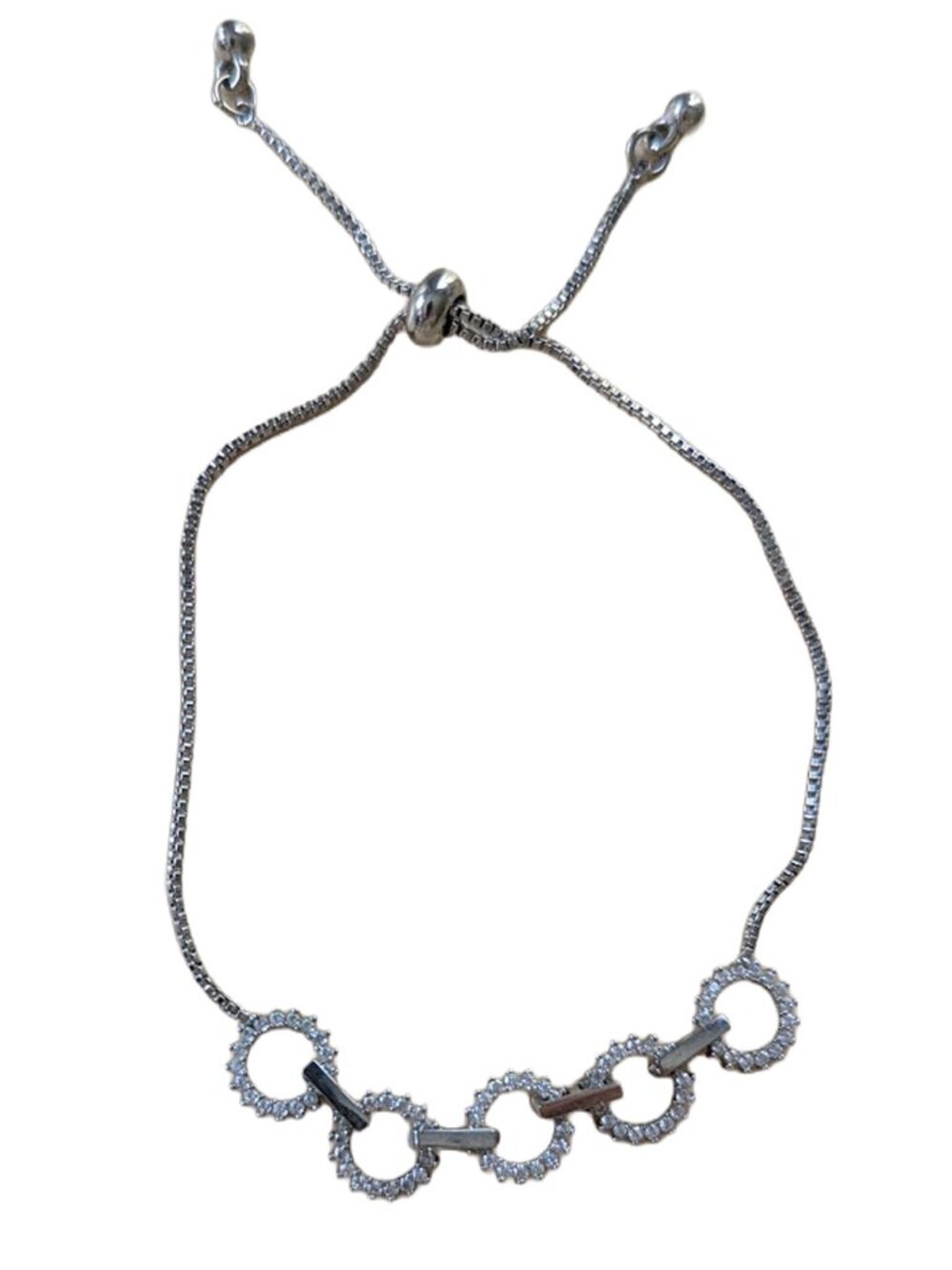 Silver Linked Circle Bolo Slider Bracelet Adjustable